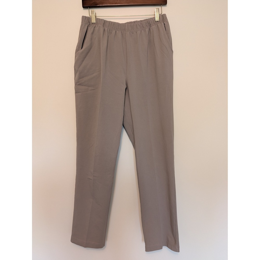LL Bean Pull On Knit Pants Womens M Reg Beige Elastic Waistband (fits 28x29.5)